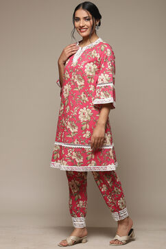 Pink Cotton Straight Printed 2 Piece Set image number 2