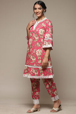 Pink Cotton Straight Printed 2 Piece Set image number 2
