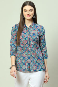 Blue Cotton Straight Printed Shirt image number 0