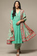 Green Cotton Kalidar Kurta Pants Suit Set