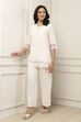 White Cotton Embroidered Schiffli Straight Suit Set