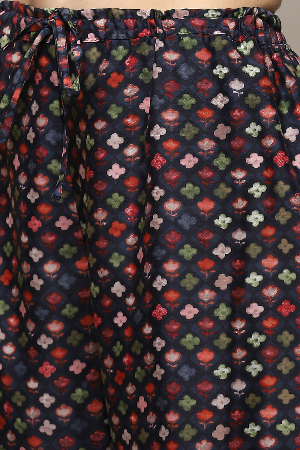 Navy Poly Cotton Layered Kurta Palazzo Suit Set image number 2