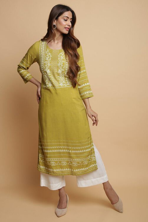 Green Rayon Straight Kurta Palazzo Suit Set image number 0