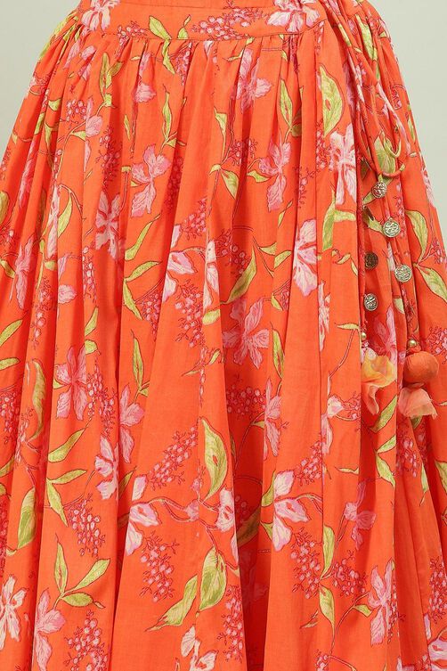 Orange Art Silk Cape Lehenga Set image number 3