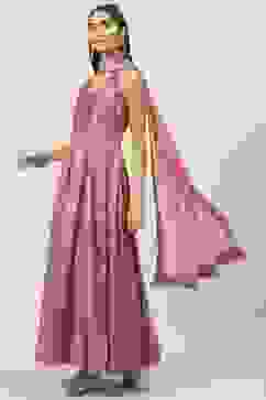 Onion Pink Art Silk Flared Kurta Legging Suit Set image number 5