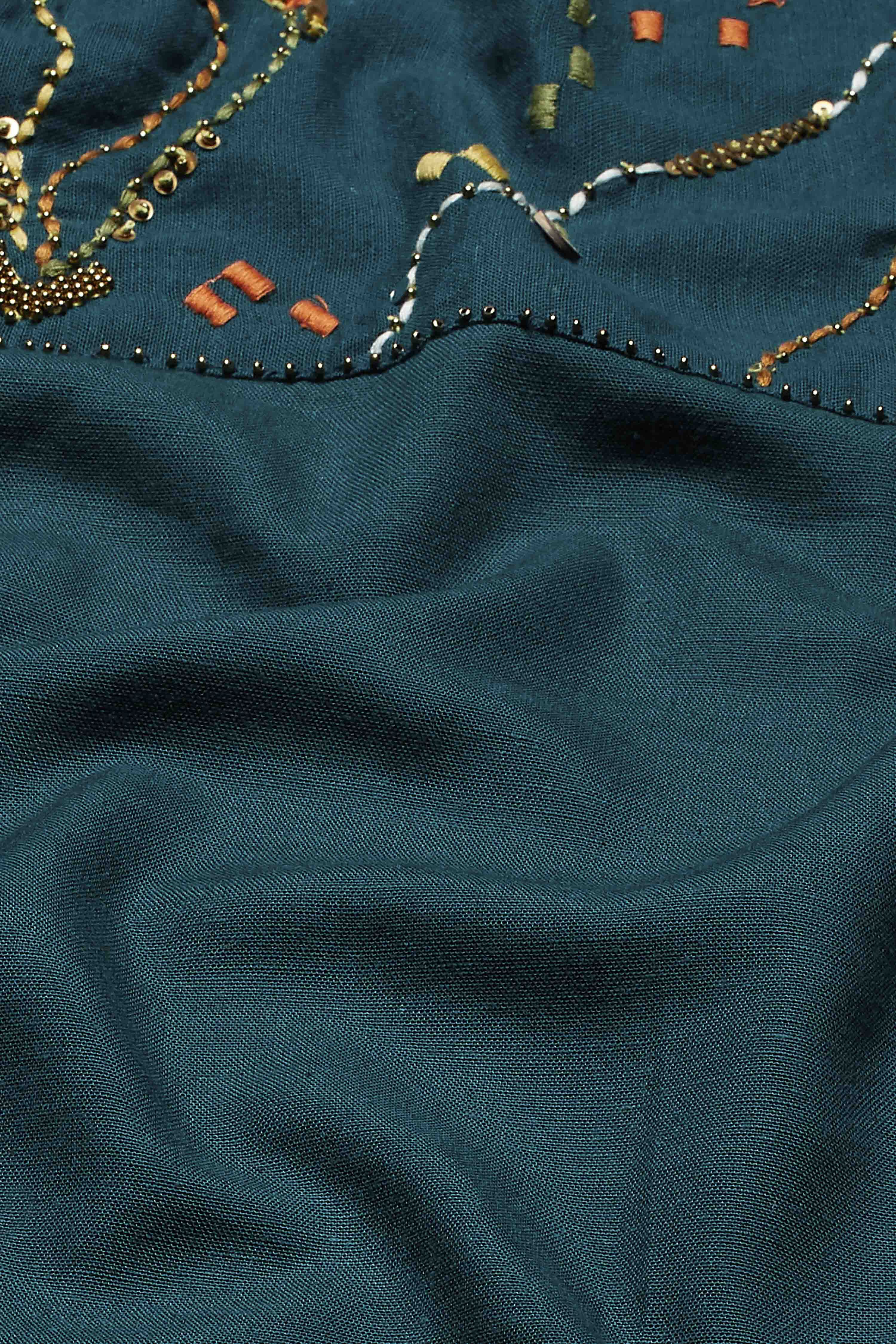 Bottle Green Viscose Rayon Embroidered Yoke Kurta image number 2