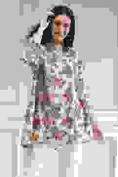 Off-White and Red Cotton A-Line Shirt image number 5