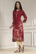 Berry Maroon Printed Straight Kurta image number 2