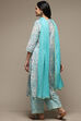 Off White & Blue Cotton Straight Kurta Palazzo Suit Set image number 4