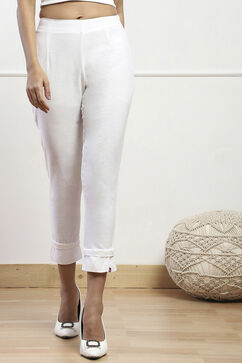 White Cotton Blend Narrow Pants image number 4