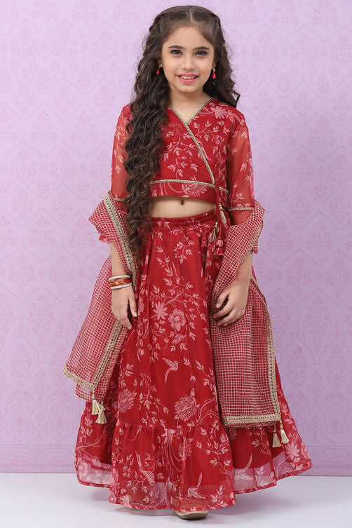 Red Art Silk Lehenga Set image number 0