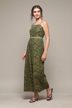 Forest Green Rayon Straight Printed Jumpsuit image number 2