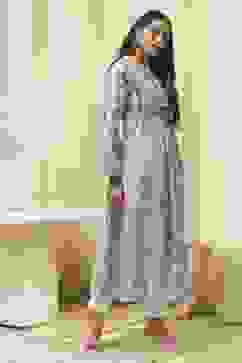 Dull Blue Cotton Printed Flared Kurta image number 5