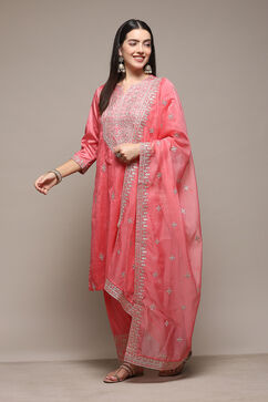 Coral Polyester Straight Kurta Salwar Suit Set image number 4