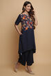 Navy Rayon Asymmetric Kurta Pants Set image number 4