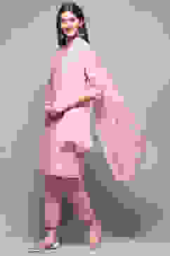 Light Pink Art Silk Straight Kurta Pant Suit Set image number 0