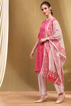 Pink Cotton Yard Dyed Straight Suit Set image number 3