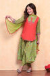 Pink and Green Pure Cotton Printed Straight Suit Set image number 0