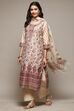 Beige Cotton Blend Straight Yarndyed Kurta Suit Set image number 0