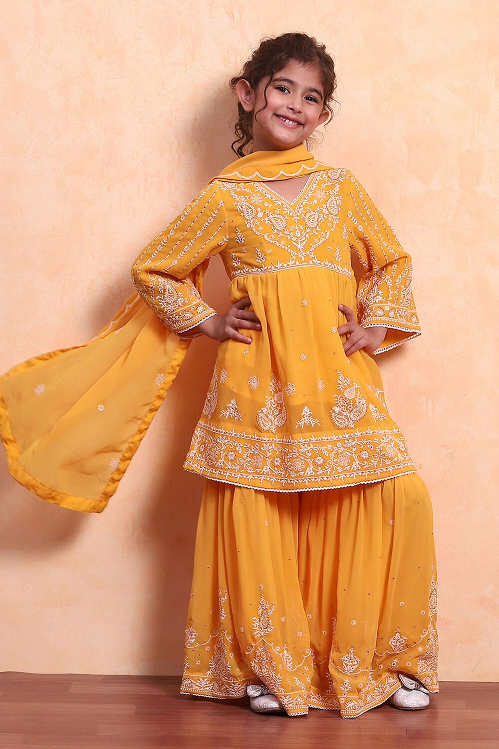 Yellow Polyester Blend Flared Suit Set image number 0