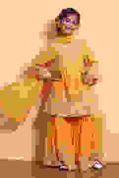 Yellow Polyester Blend Flared Suit Set image number 0