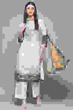 Off White Polyester Straight Suit Set image number 0