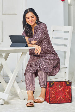 Pink & Purple Poly Viscose Straight Printed 2 Piece Set image number 0