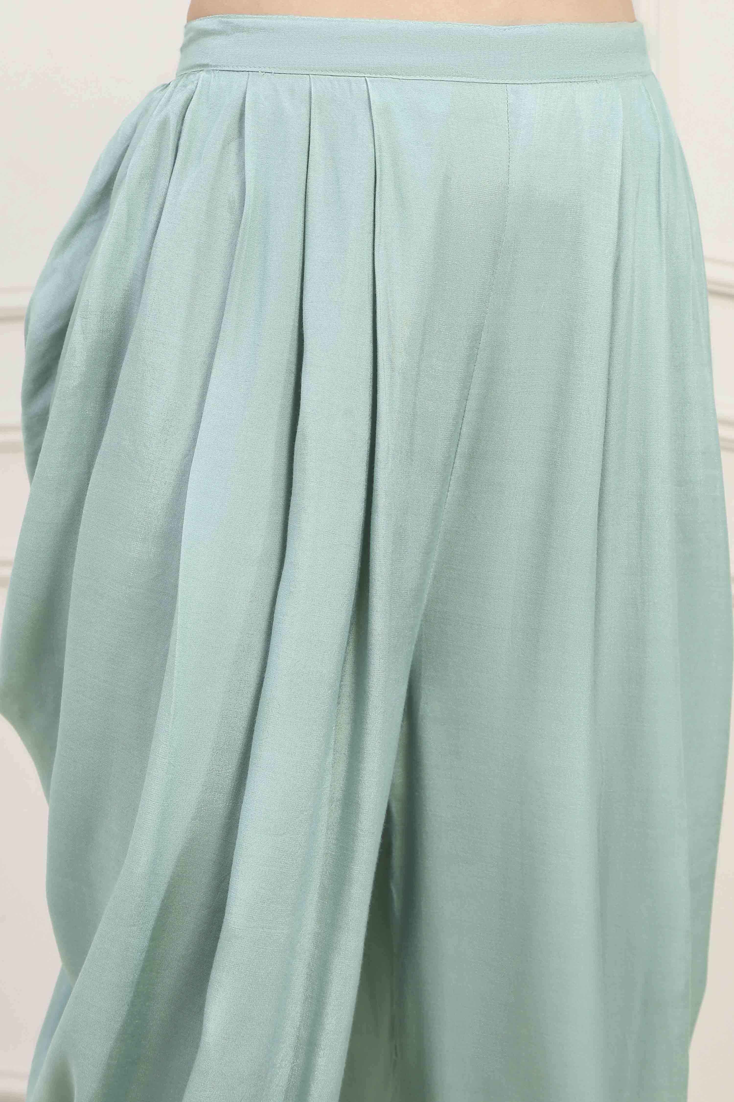 Blue Chanderi Hand Embroidered Unstitched Suit Set image number 3