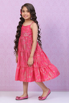 Berry Pink Art Silk Tiered Printed Kurta image number 2