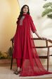 Red Viscose Rayon Straight Suit Set
