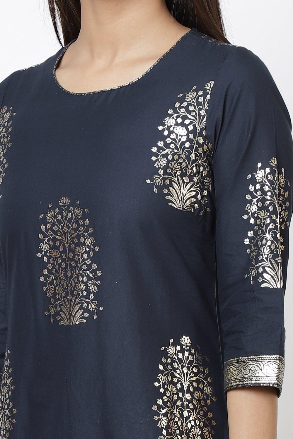 Navy Blue Relaxed Kurta Palazzo Suit Set image number 1