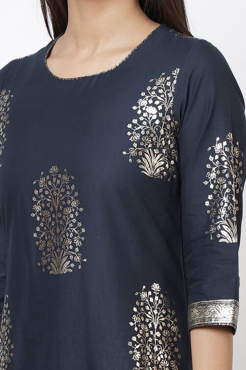 Navy Blue Relaxed Kurta Palazzo Suit Set