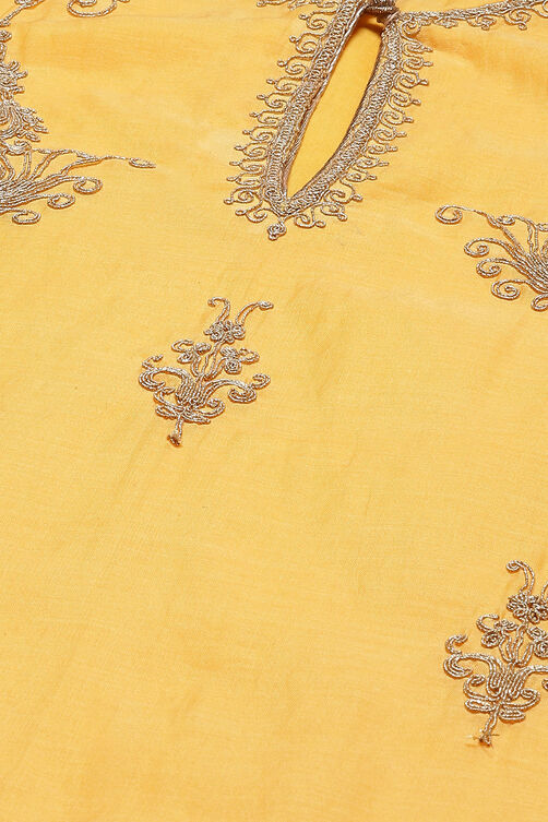 Rohit Bal Yellow Cotton Silk Straight Yarndyed Suit Set image number 1