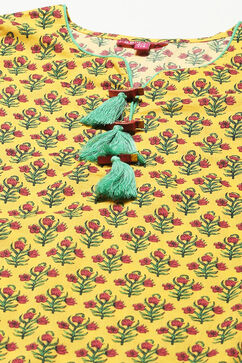 Mustard Cotton Straight Printed Kurta Salwar Suit Set image number 1