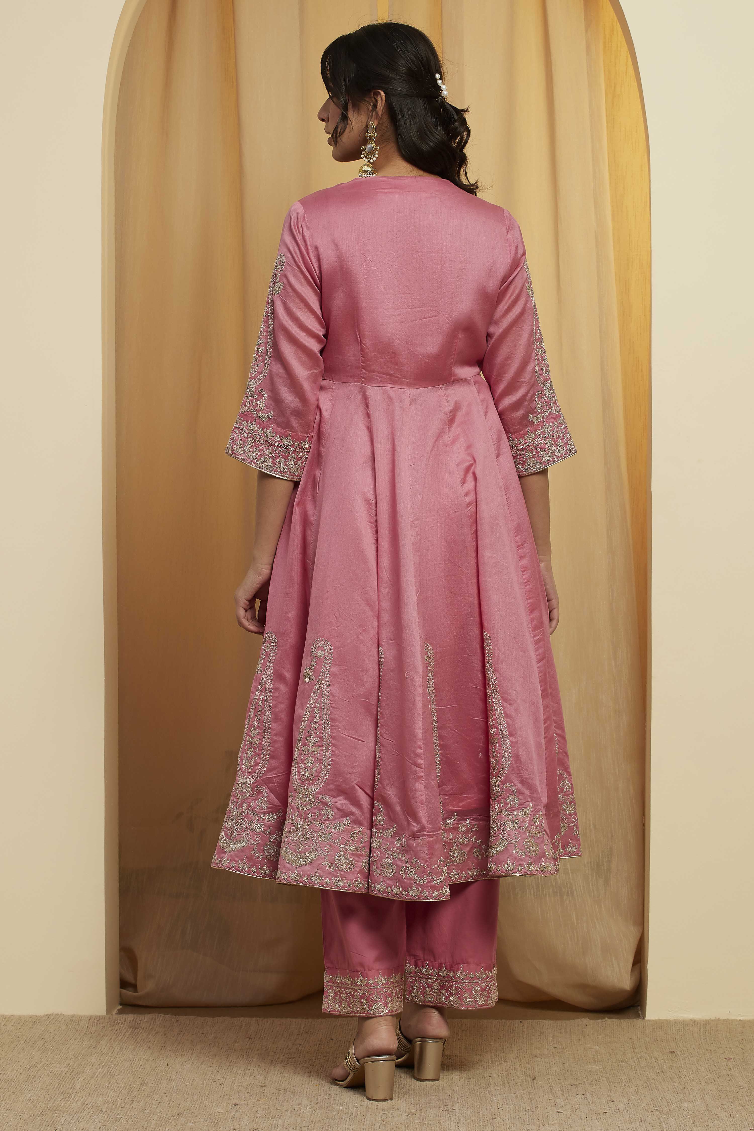 Pink Cotton Silk Anarkali Suit Set image number 5