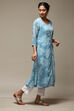 Teal LIVA Blend Straight Printed Kurta image number 5