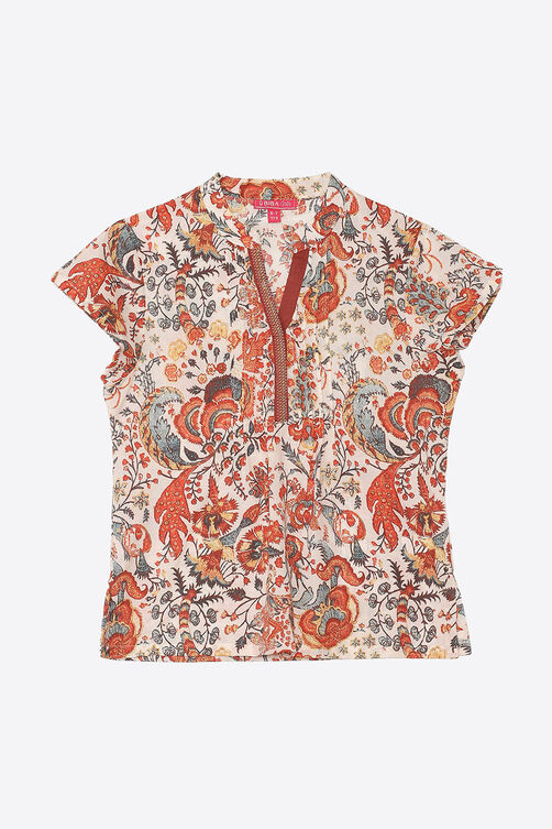 Off White Cotton Printed Top image number 0