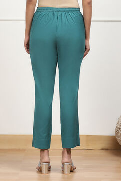 Green Cotton Solid Regular Pants image number 5