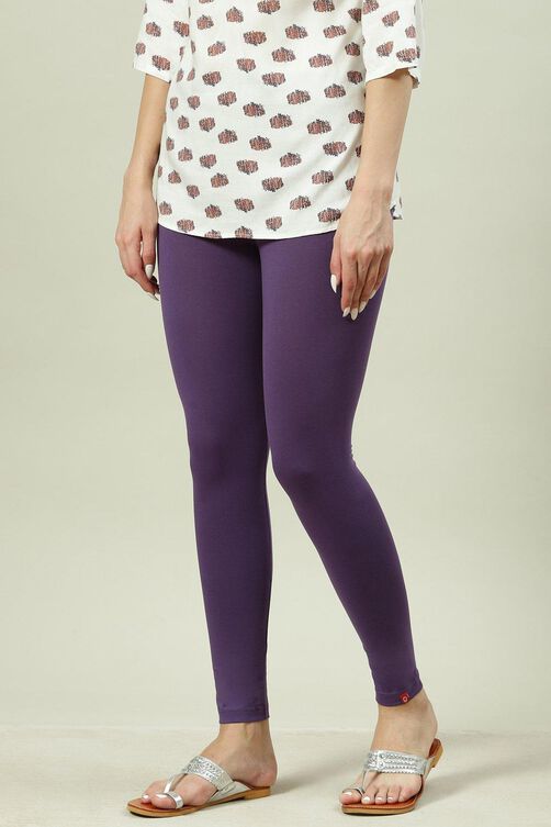 Navy Cotton Blend Solid Leggings image number 0