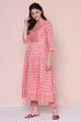 Pink Cotton High Slit Printed Kurta image number 2