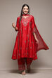 Red Cotton Silk Kalidar Kurta Palazzo Suit Set image number 6