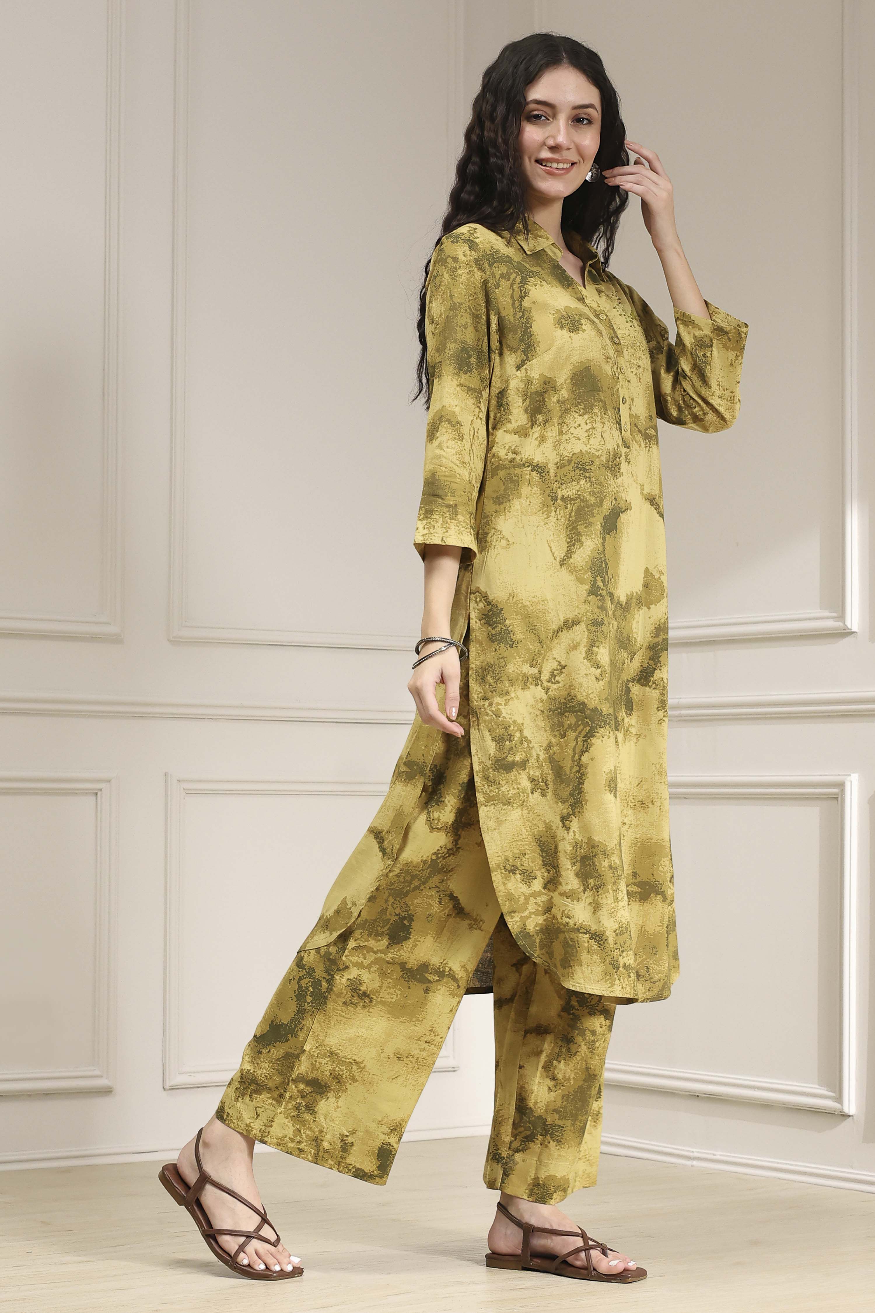 Green Printed Kurta Pants Co-ord Set image number 5