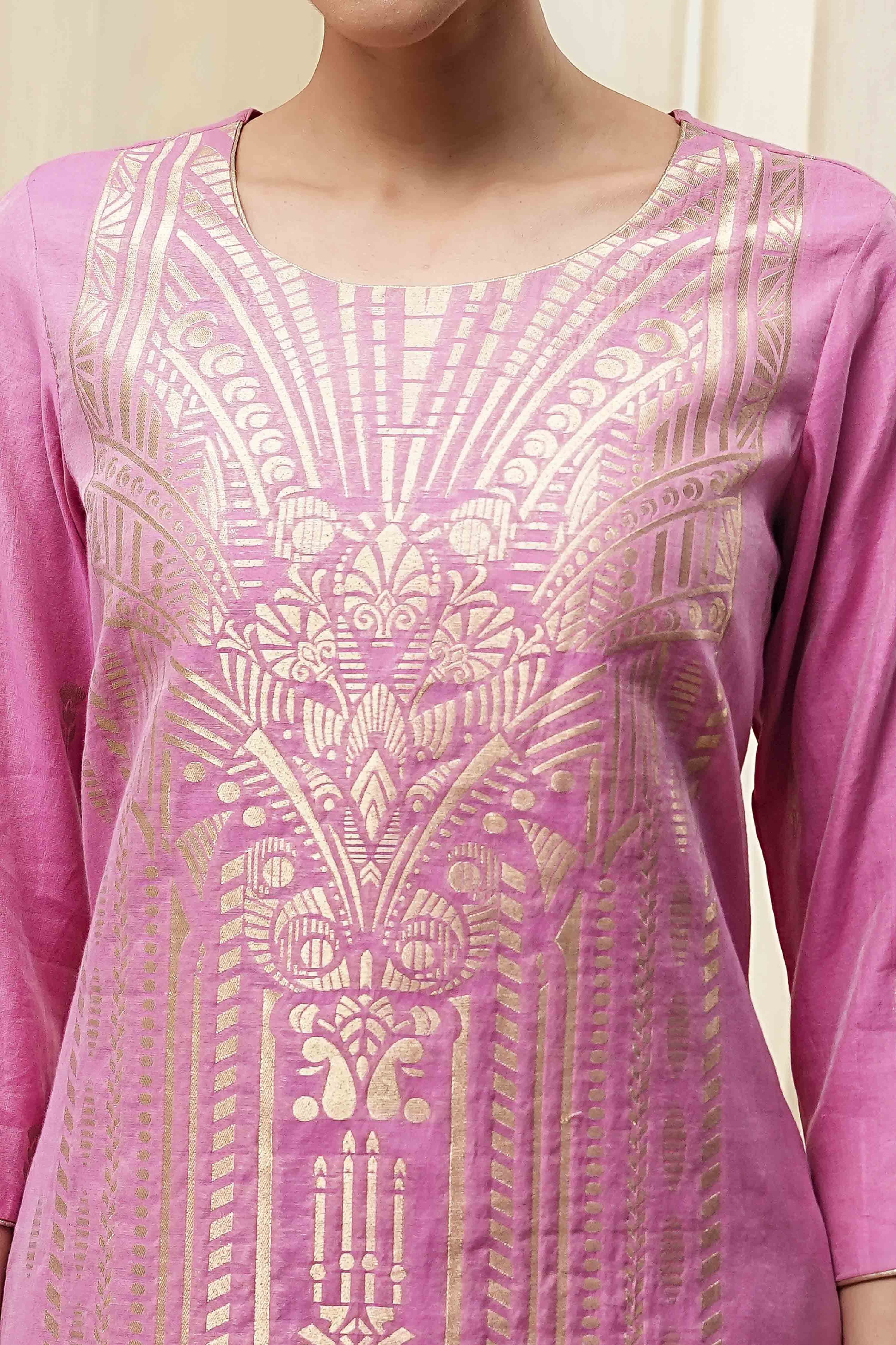 Pink Poly Cotton Straight Yarndyed Kurta image number 1