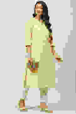 Yellow Art Silk Straight Kurta image number 5