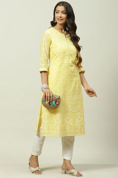 Yellow Art Silk Straight Kurta image number 5