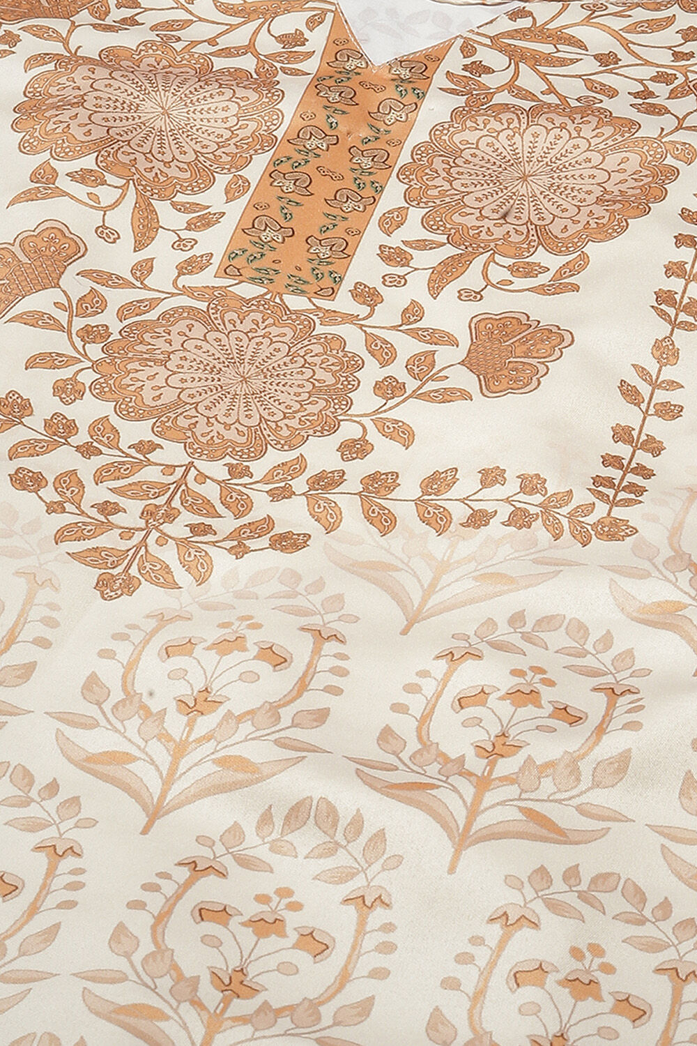 Beige Cotton Screen Print Unstitched Suit Set image number 2