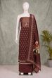 Brown Linen Printed Unstitched Suit Set image number 4
