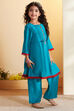 Teal Blue Pleated A-Line Kurta Set image number 6