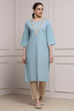 Blue Cotton Straight Solid Kurta image number 5