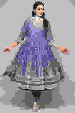 Blue Cotton A-Line Suit Set image number 0